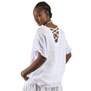 Criss cross back linen top
