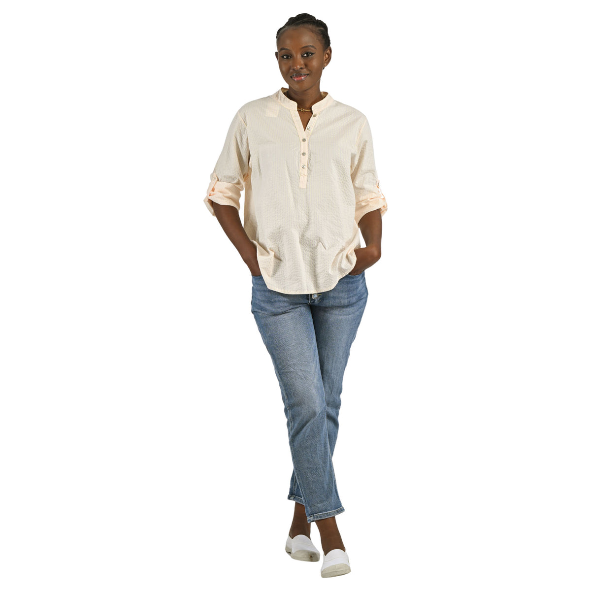 Thin stripe placket shirt