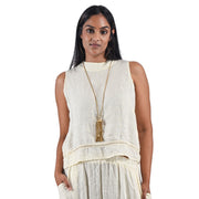 Crochet stripe sleeveless linen top