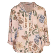 Hooded giant floral print linen mix jacket