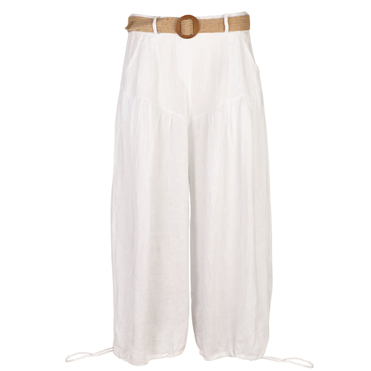 Belted bubble linen pant