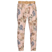 Giant floral print belted linen mix pant