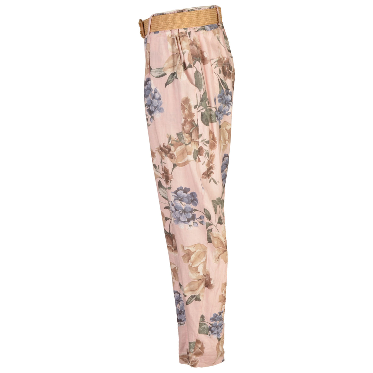 Giant floral print belted linen mix pant