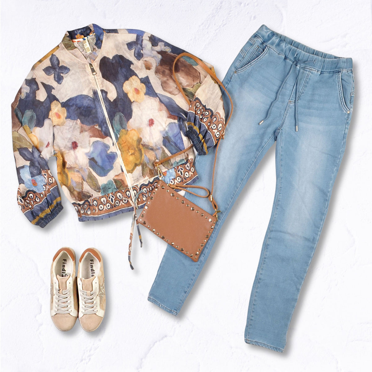 Painted flower print bomber