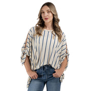 Striped oversized cold shoulder top