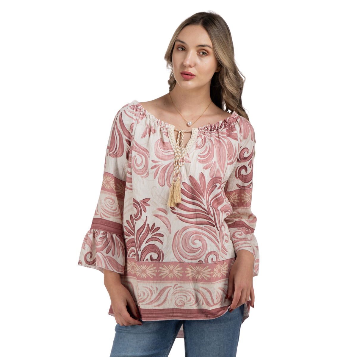 Heraldic print tassel top