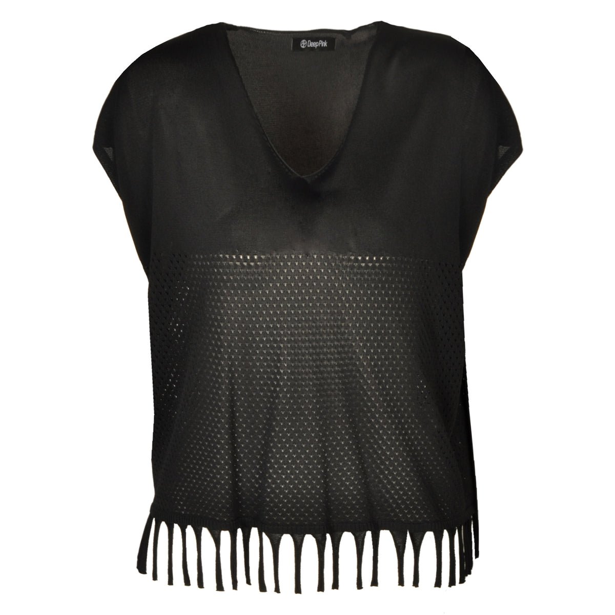Fringe mesh knit top