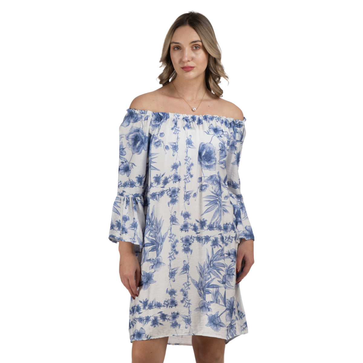 Floral elasticated neckline mini dress