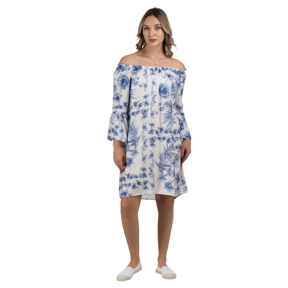 Floral elasticated neckline mini dress
