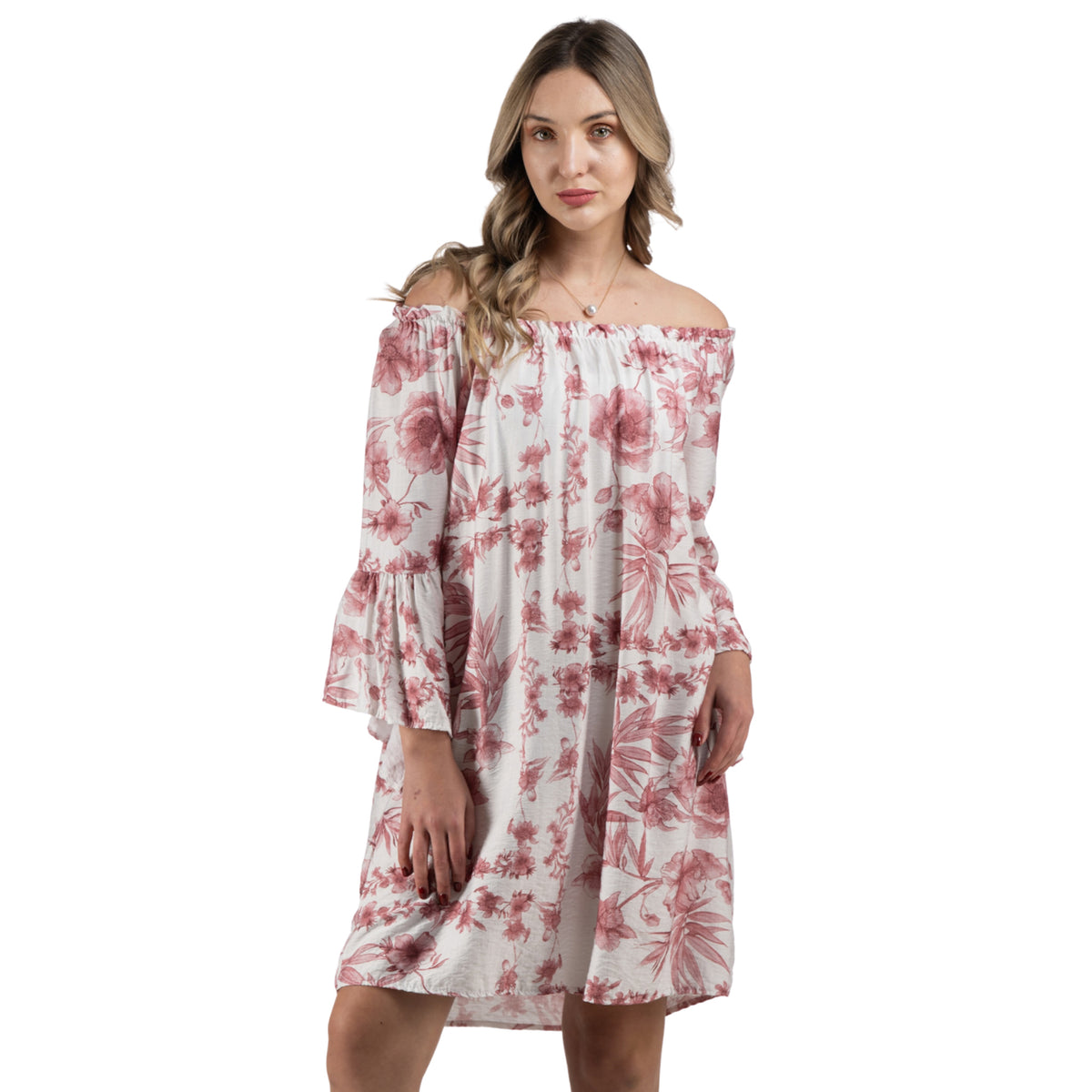 Floral elasticated neckline midi dress