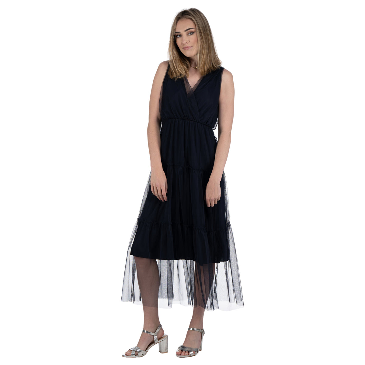 Mesh tiered maxi dress