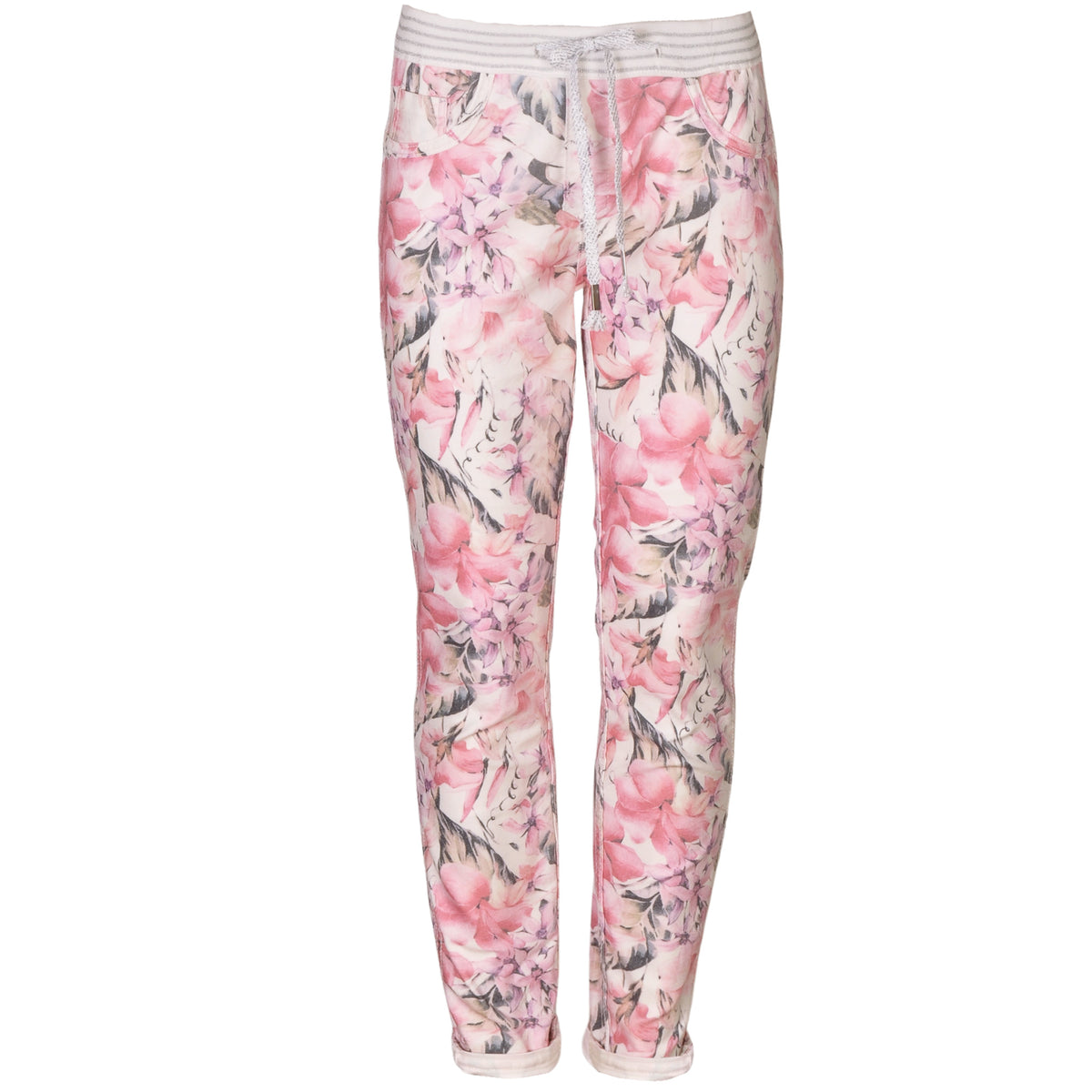 Reversible lurex floral waistband pant
