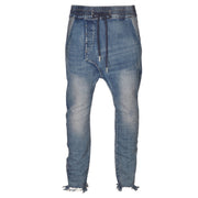 Asymmetrical raw-hem harem pant