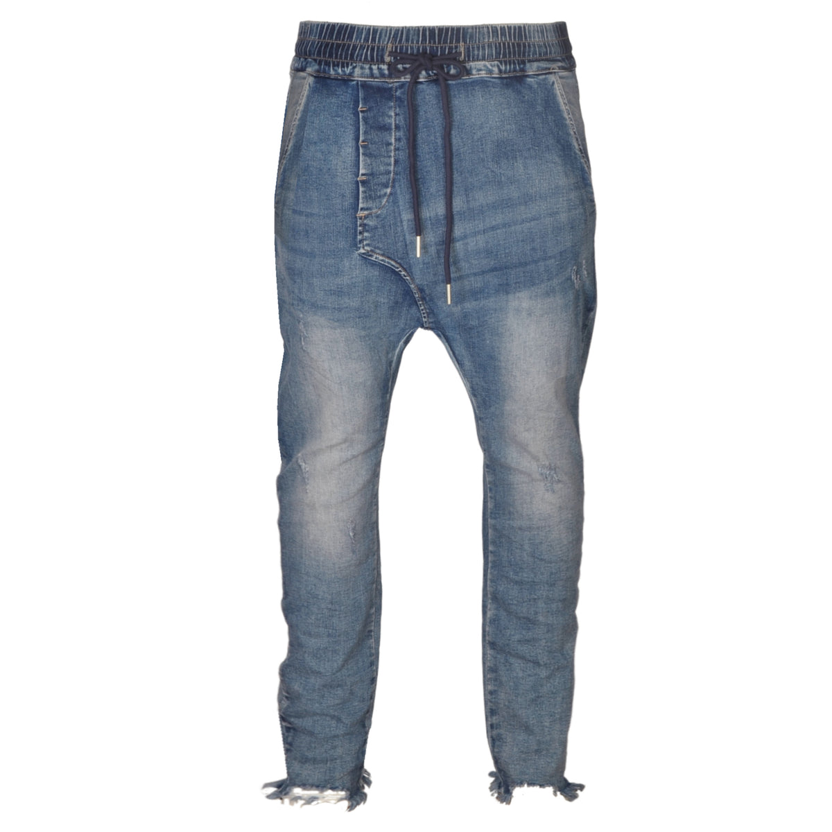 Asymmetrical raw-hem harem pant