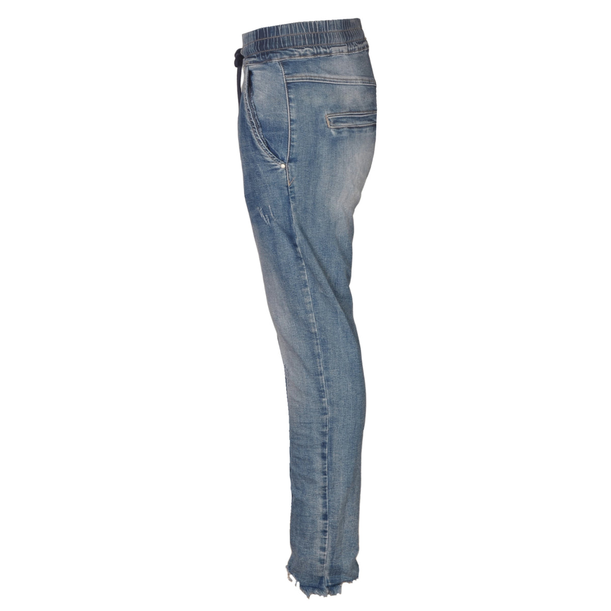Asymmetrical raw-hem harem pant