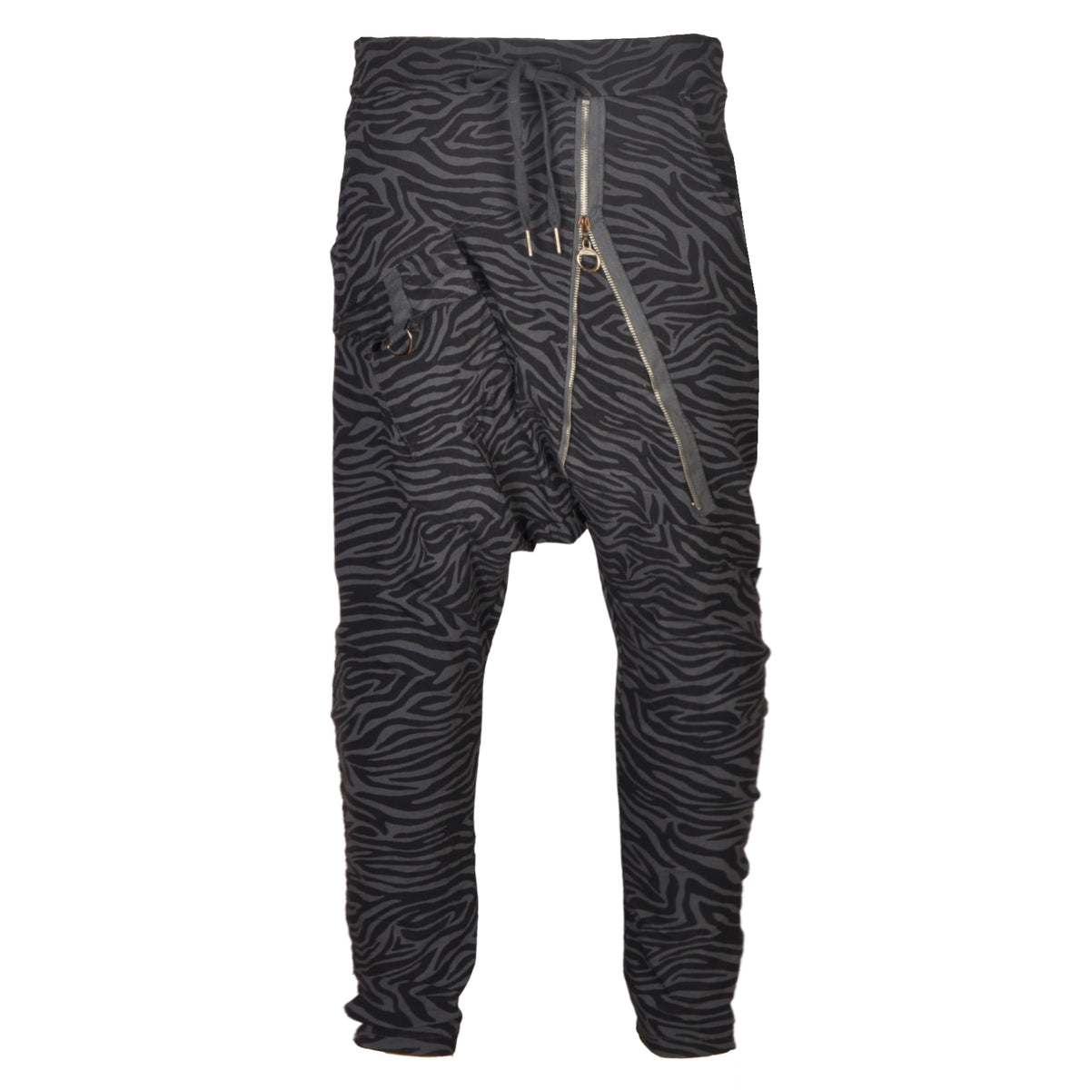 Asymmetrical zip zebra harem