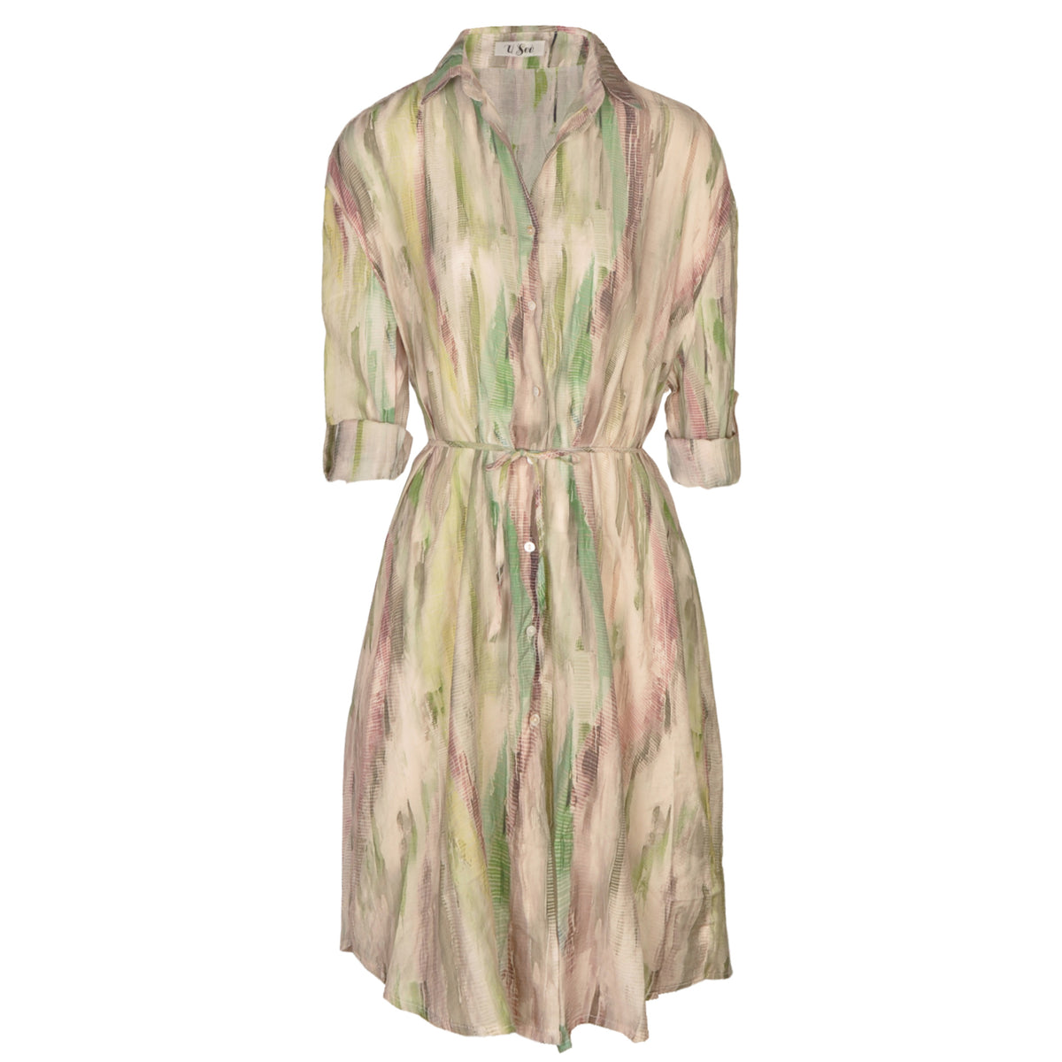 Geometric striped shirt dress