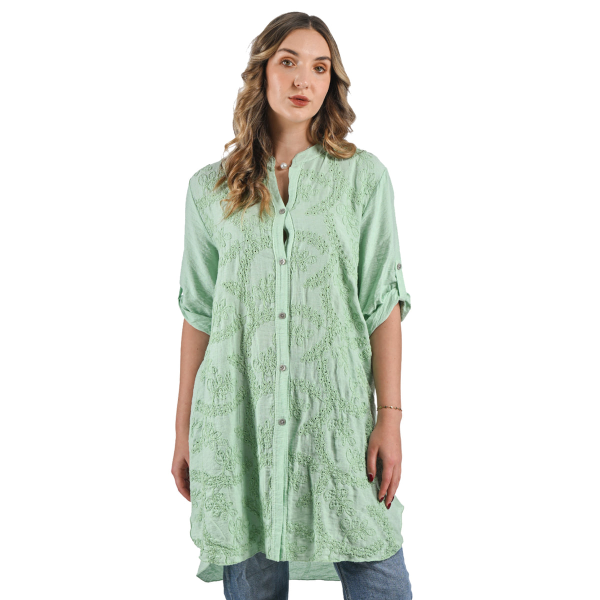 Anglaise lace shirt dress