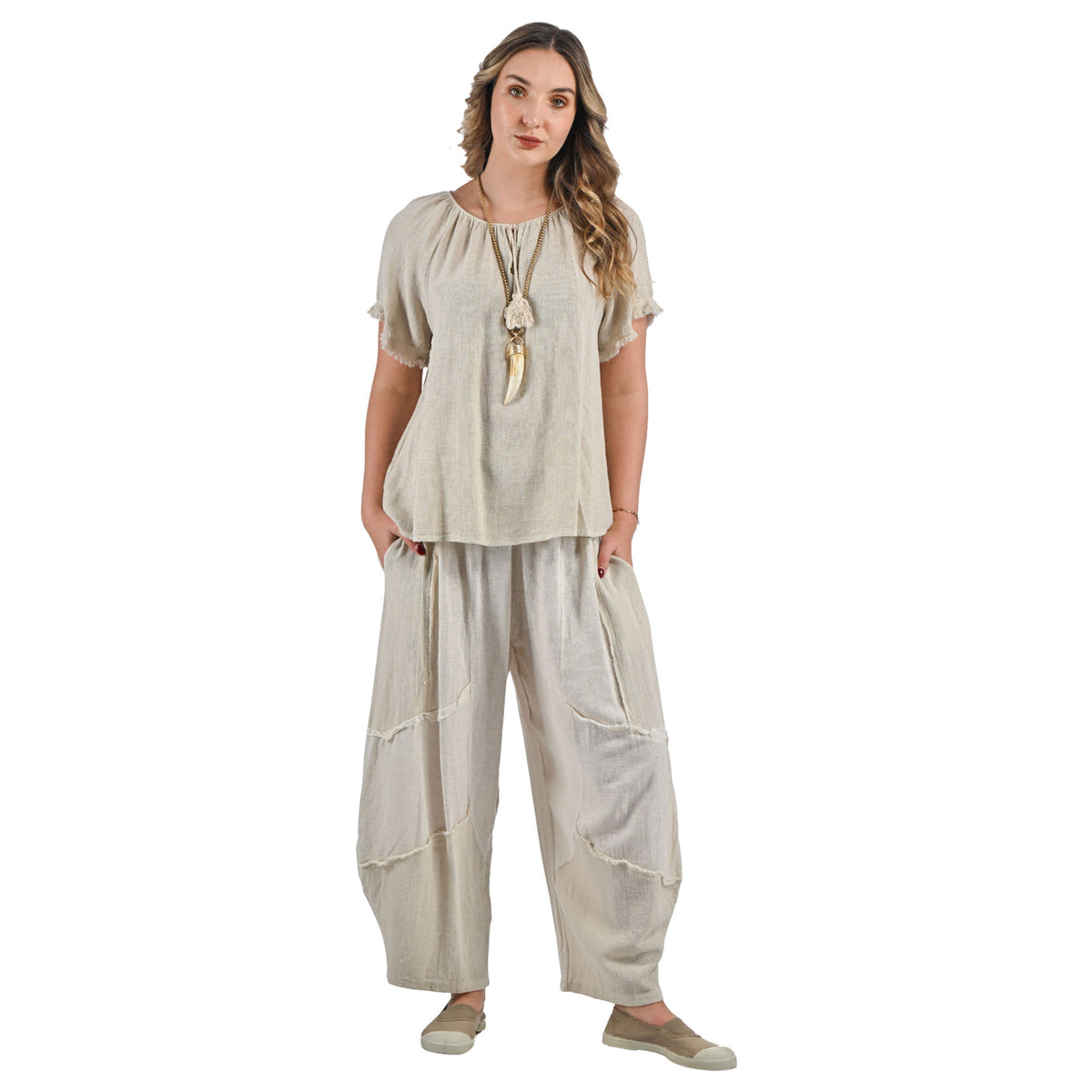 2 Textured linen mix balloon pant