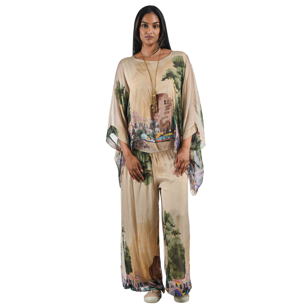 Tree print bubble silk pant
