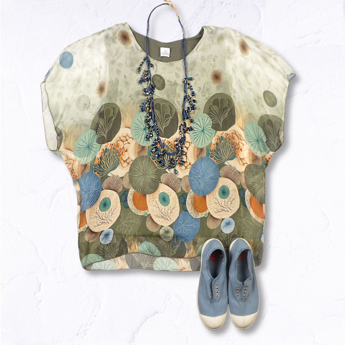 Sea urchin print double layered silk top