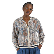 Vintage Floral print stripe border bomber