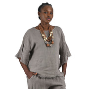 Raw edge bell sleeve linen top