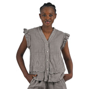 Embroidered heart linen sleeveless shirt