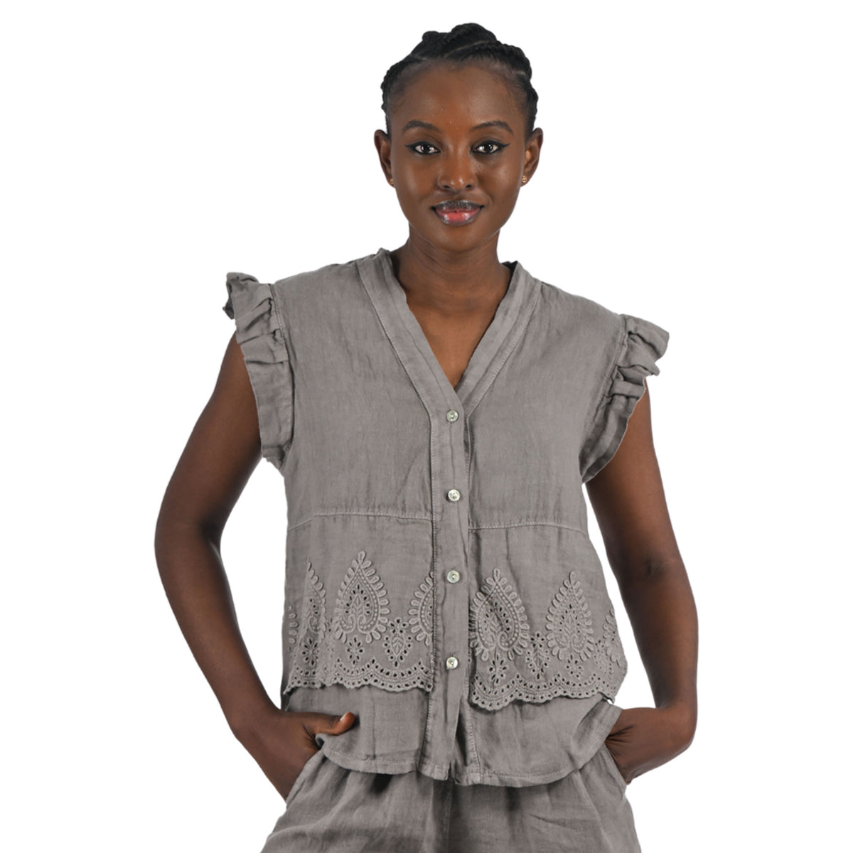 Embroidered heart linen sleeveless shirt