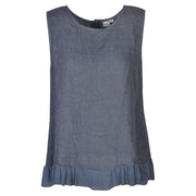 Frill border back button linen top