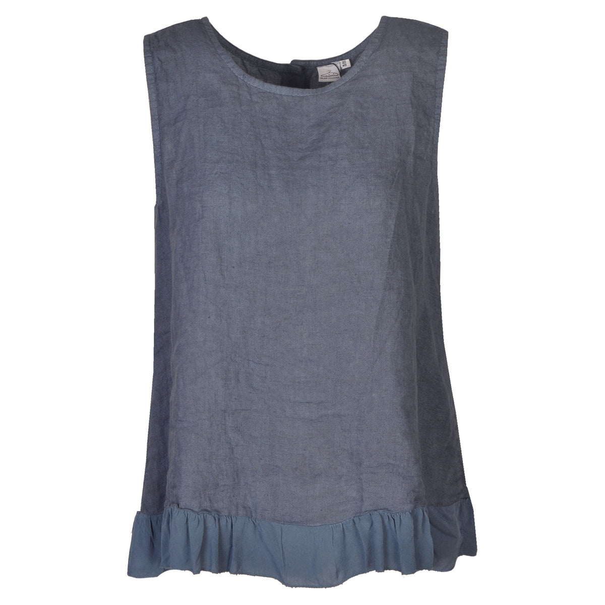 Frill border back button linen top
