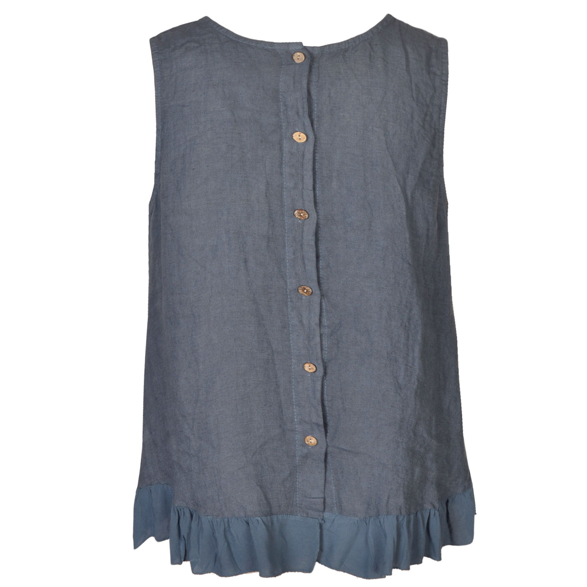 Frill border back button linen top