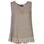 Frill border back button linen top