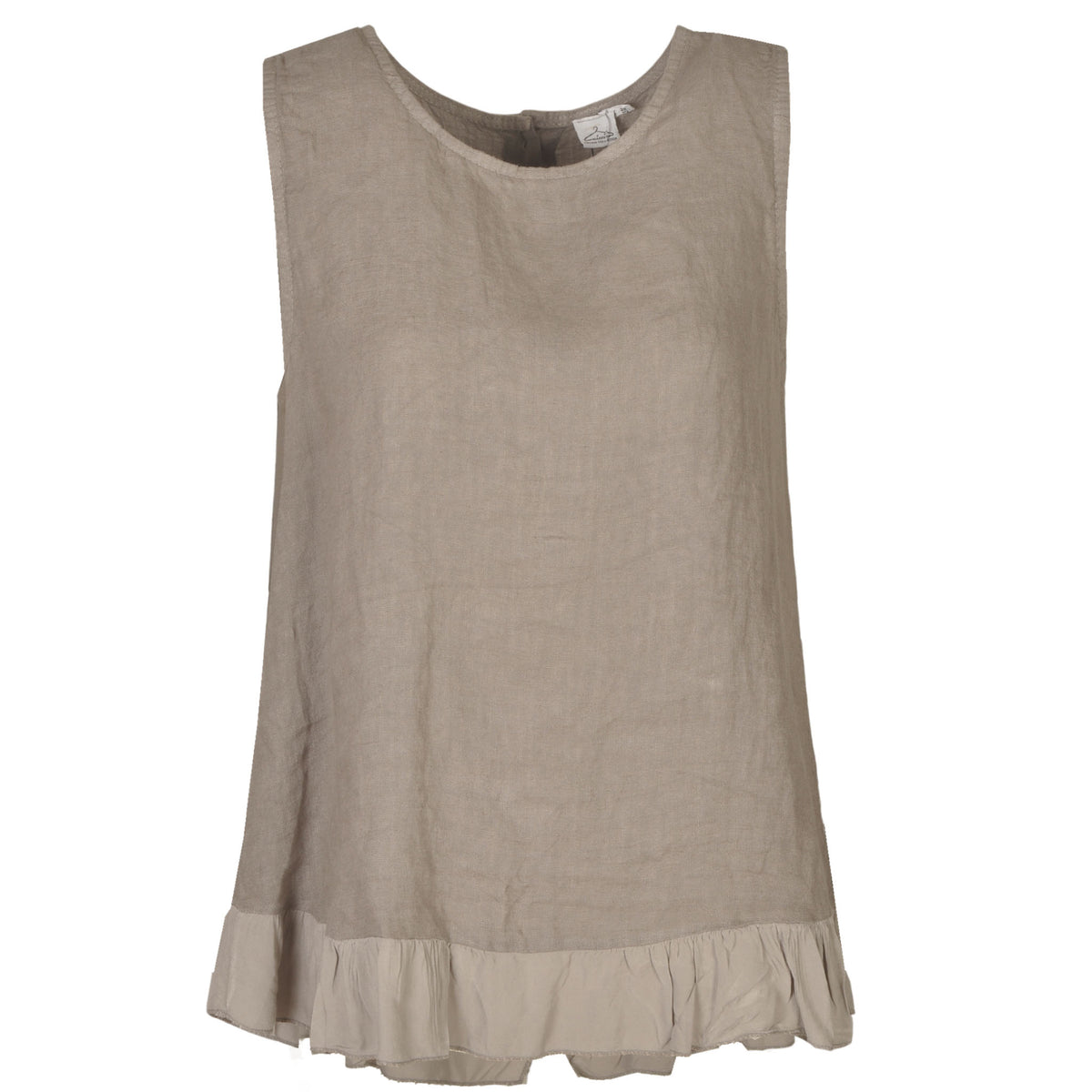 Frill border back button linen top