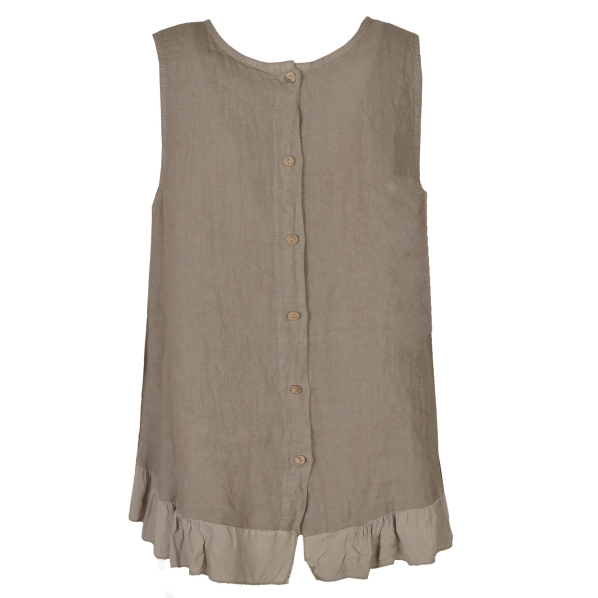 Frill border back button linen top