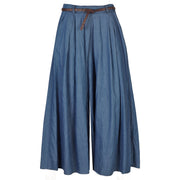 Wide leg belted pleat pant