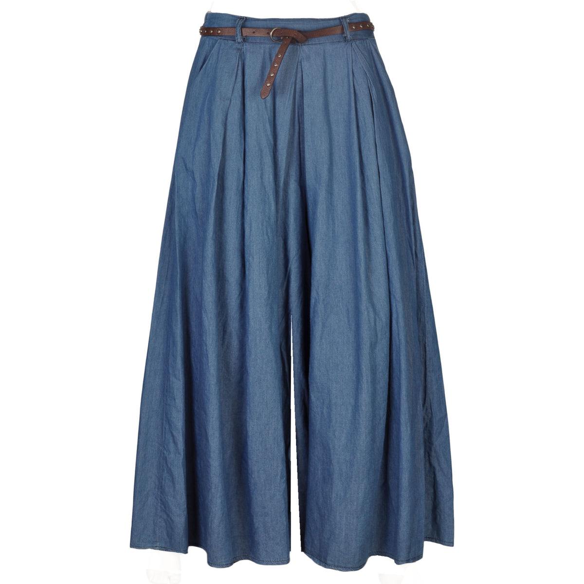 Wide leg belted pleat pant