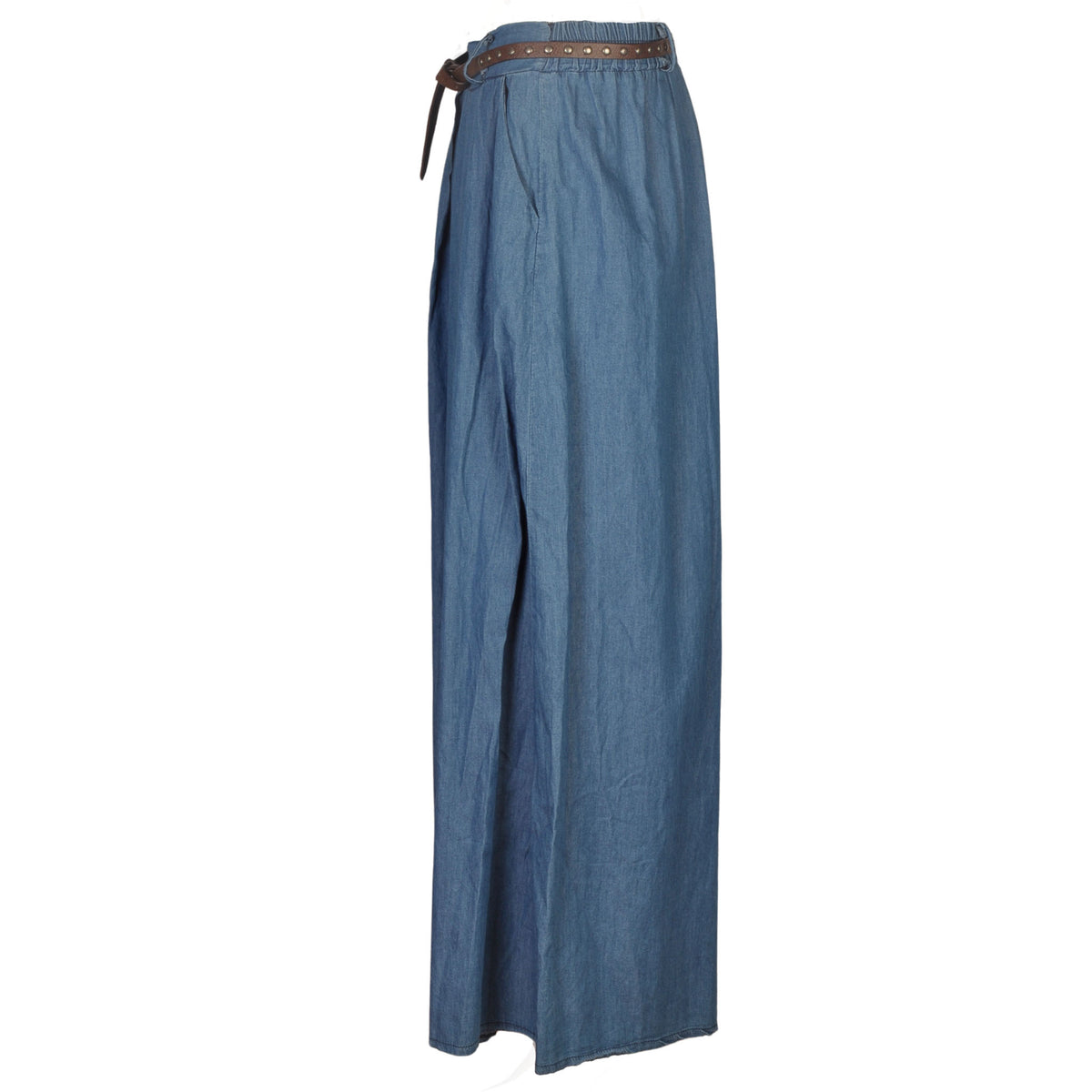 Wide leg belted pleat pant