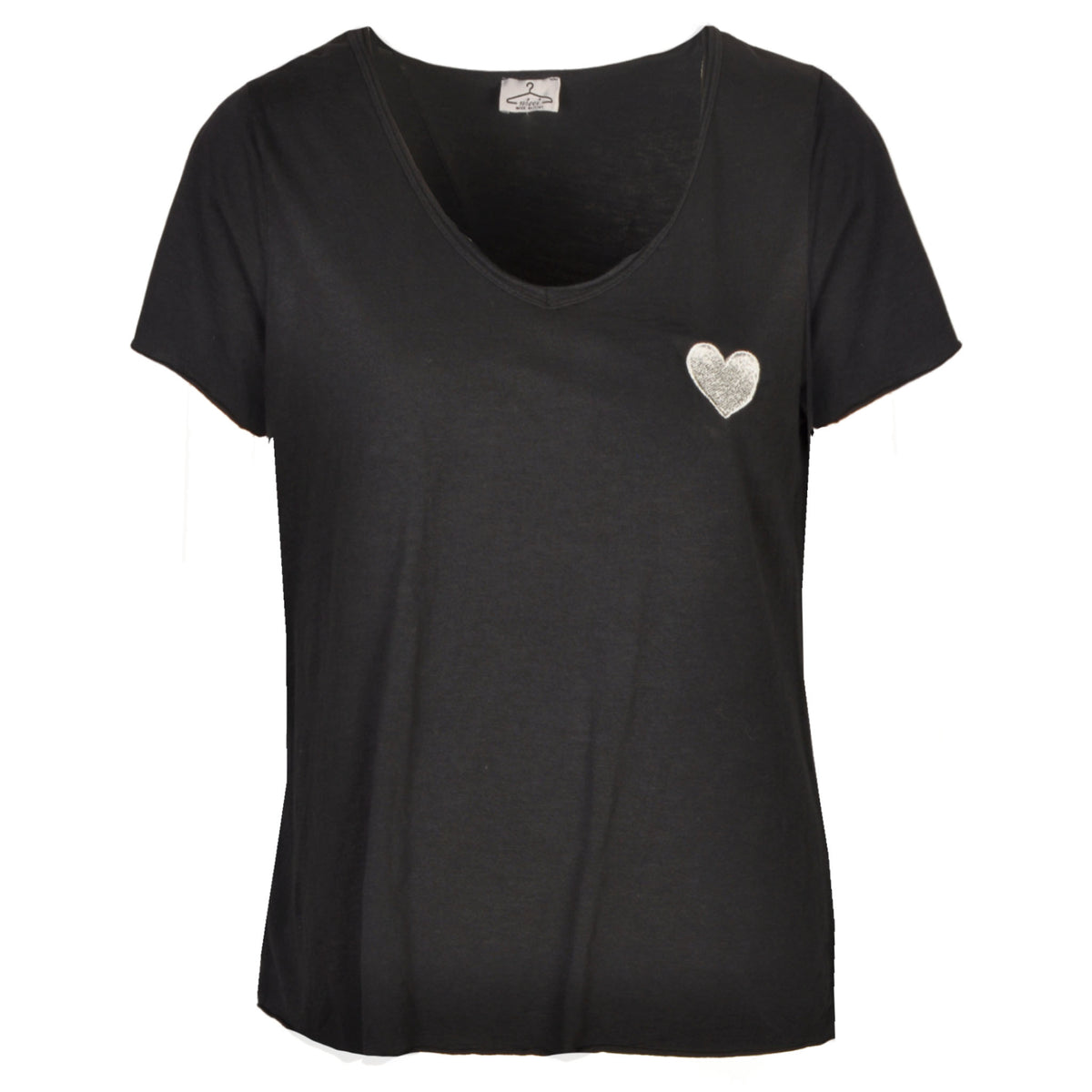 Heart embroidery raw edge t-shirt