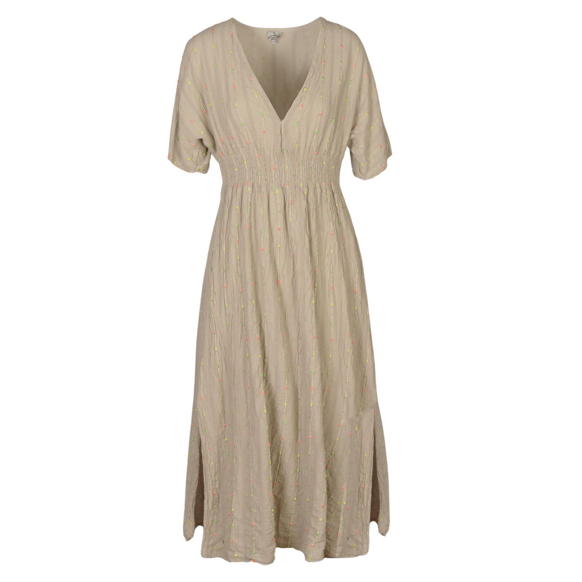 Thread striped elasticated waist dress