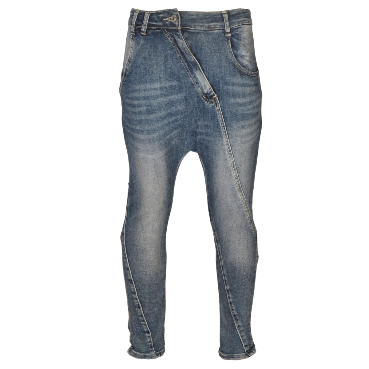 Harem asymmetrical zip jean