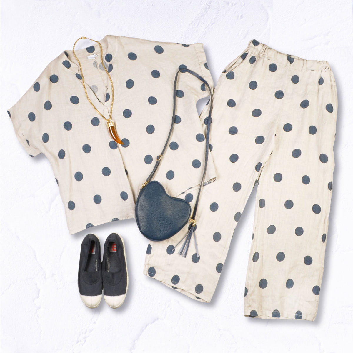 Polka dot linen boxy top