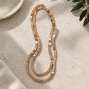 Double string square wooden bead necklace
