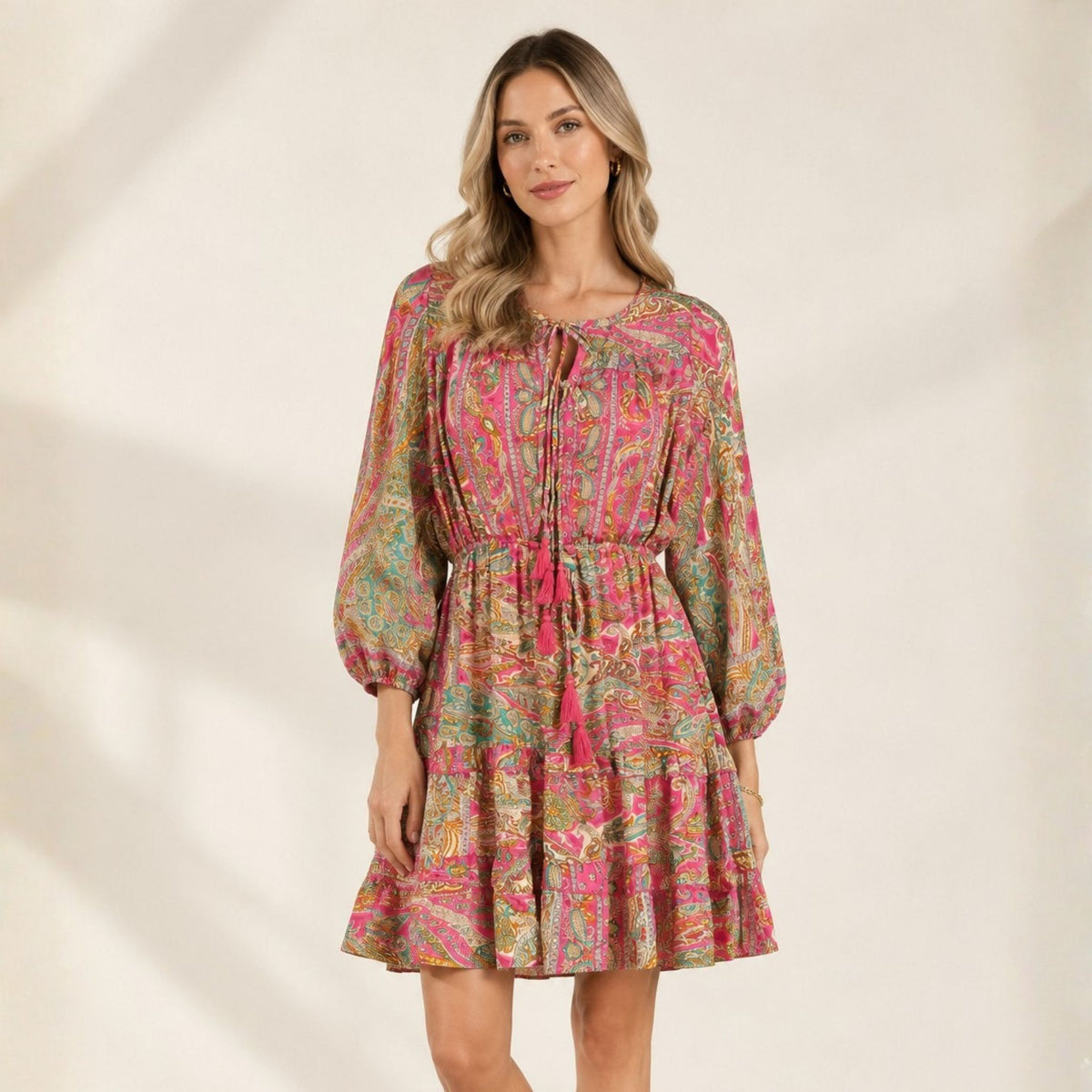 Tiered tassel mini dress